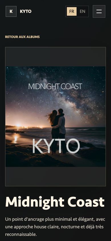 Version mobile de la page de l’album Midnight Coast