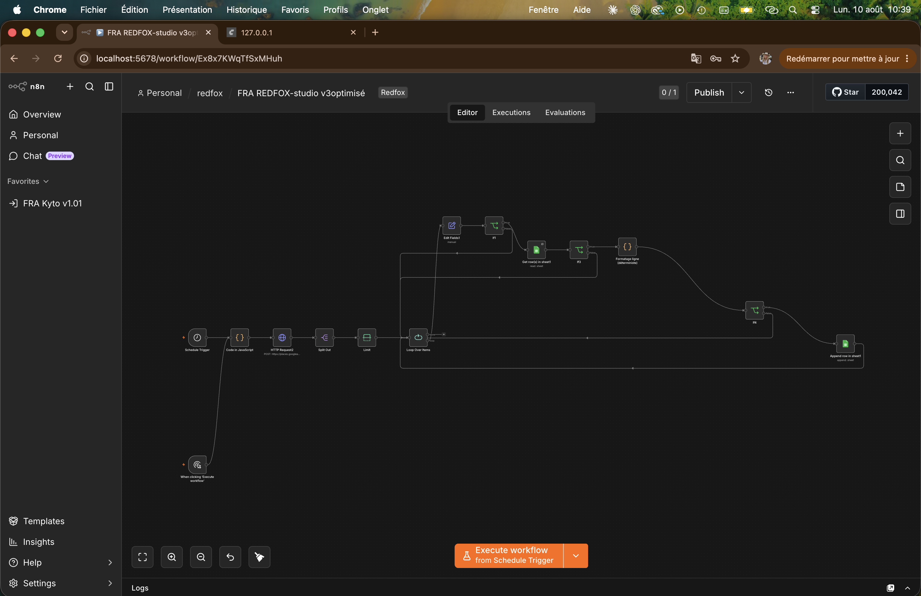 Workflow n8n de recherche de lieux pour Redfox Studio